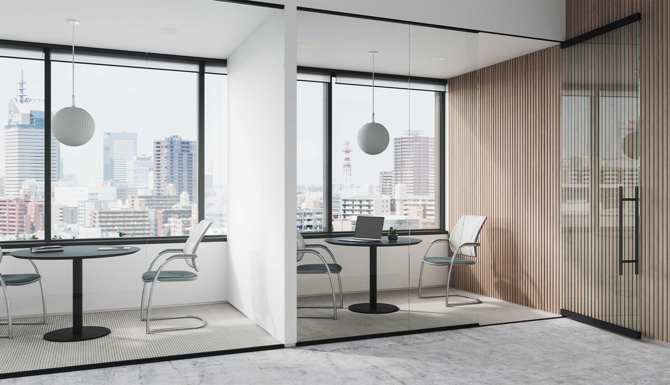 Diffrient Occasional in Pinstripe White Backrest, Fourtis Nimbus Seat