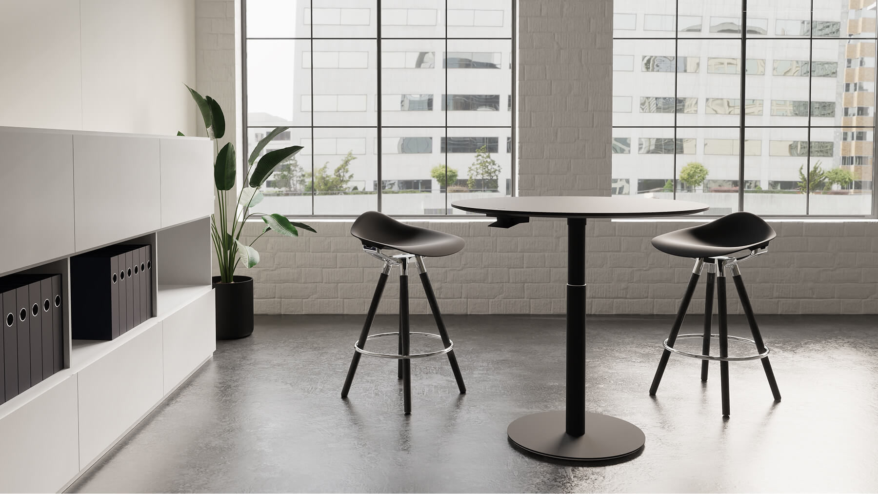 Diffrient World, High Task Stool in Pinstripe White mesh