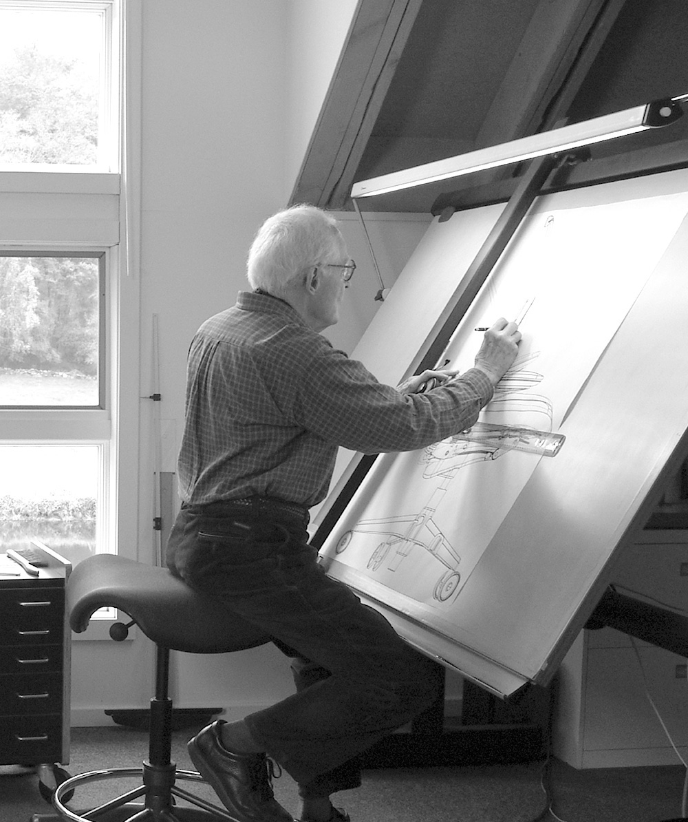 Niels Diffrient, designer of Freedom chair, sketching